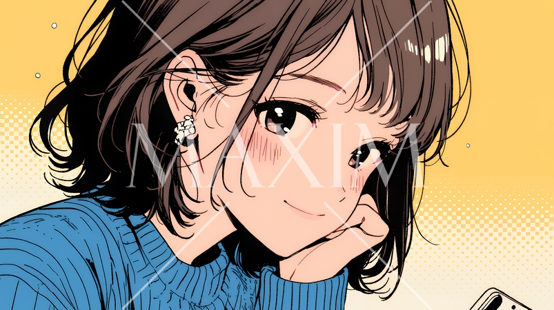 楽しそうにスマホ画面を眺めている若い女性