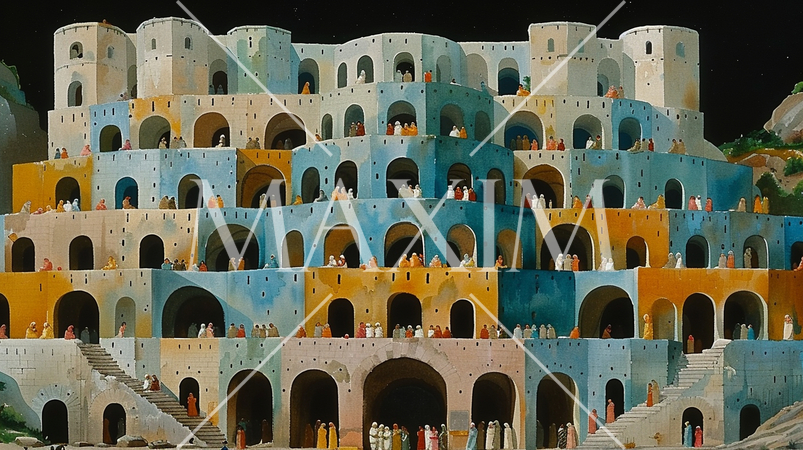 一心同体：人間が心を一つにして、一人の人間のように結びつく。アフリカや中東で集合住宅で人々が協力。