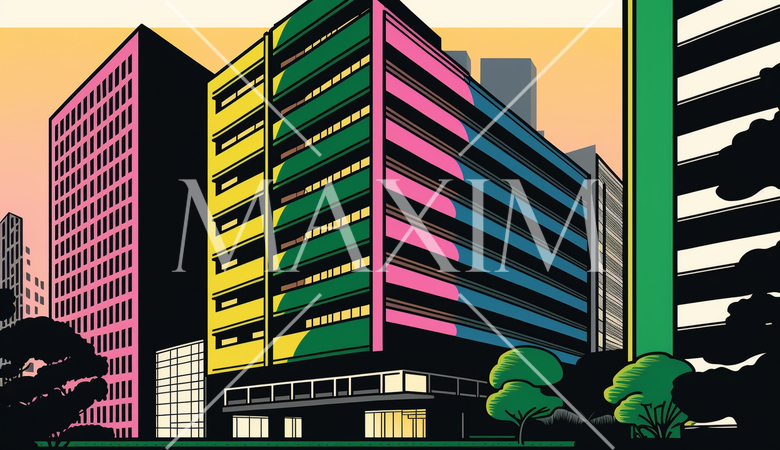 東京のオフィス街の街並みをポップアートで表現