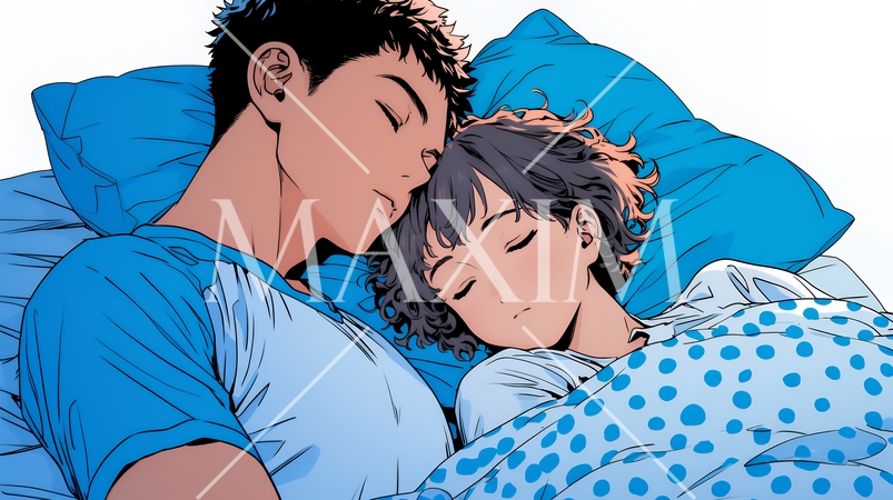 寄り添いながら穏やかに眠る若いカップル