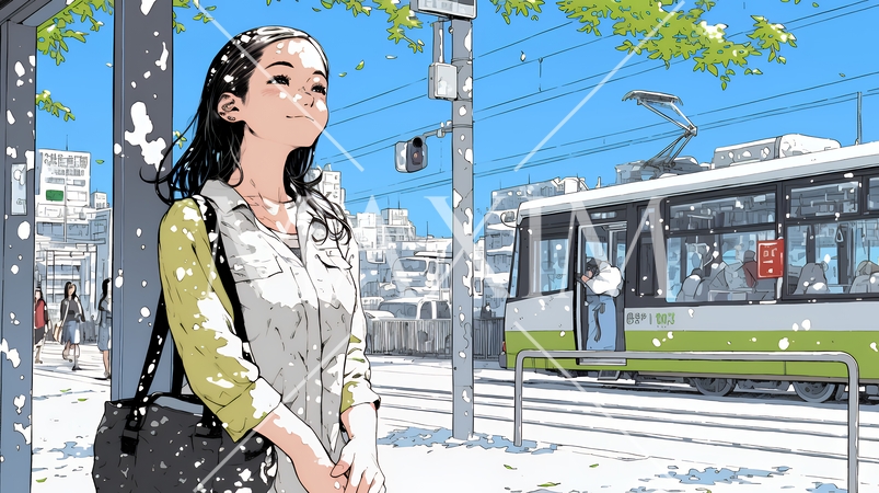 一人旅の旅先、街角で足を止めて道を確かめる若い女性