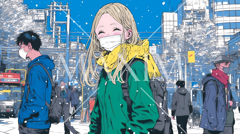 使い捨て不織布マスクをつけた若い女性