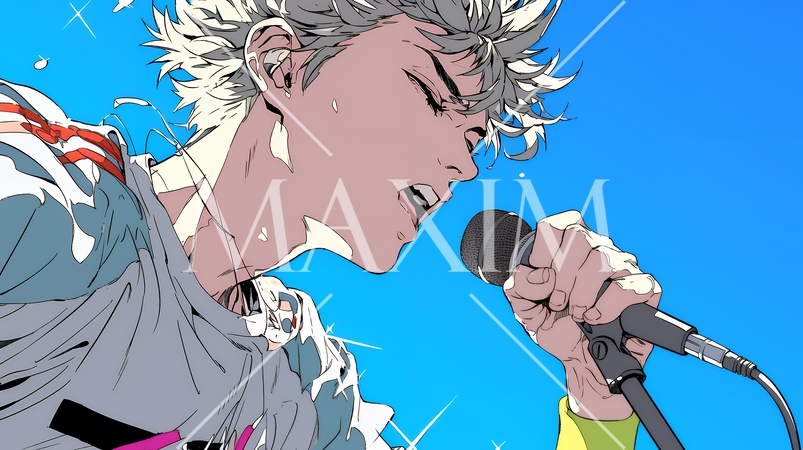 ステージでマイクを握り、情熱的に歌い上げる男性