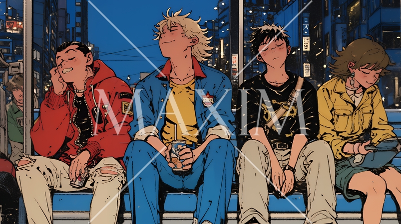 夜の街でたむろっているティーンエージャーたち