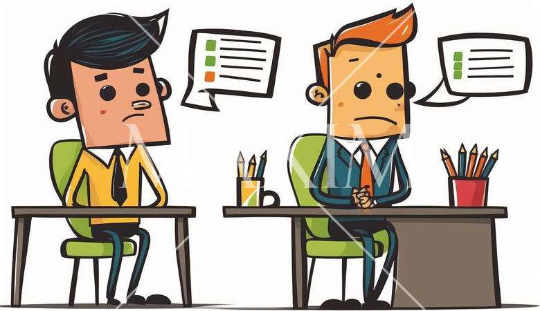 仕事のインタビュー：採用面接や1:1のミーティング。