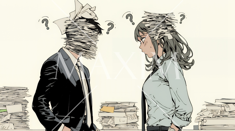 互いに相手の意見を十分に理解できないまま対話を続ける男女のビジネスパーソン