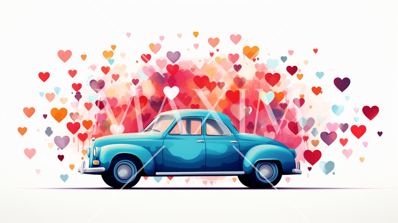 ハートがいっぱいのブライダルカー（騒音防止のため空缶は無し）