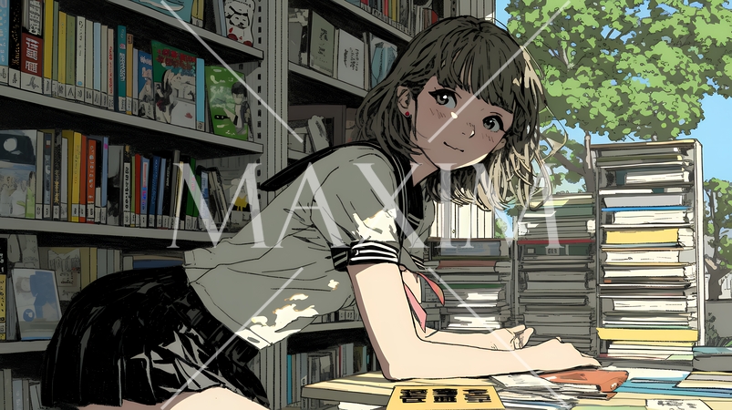 書店で本を選ぶ女子高生