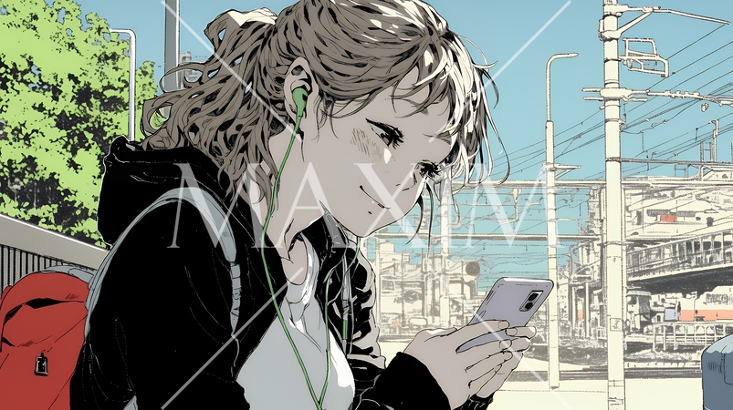 嬉しそうな表情でスマホを使っている女性