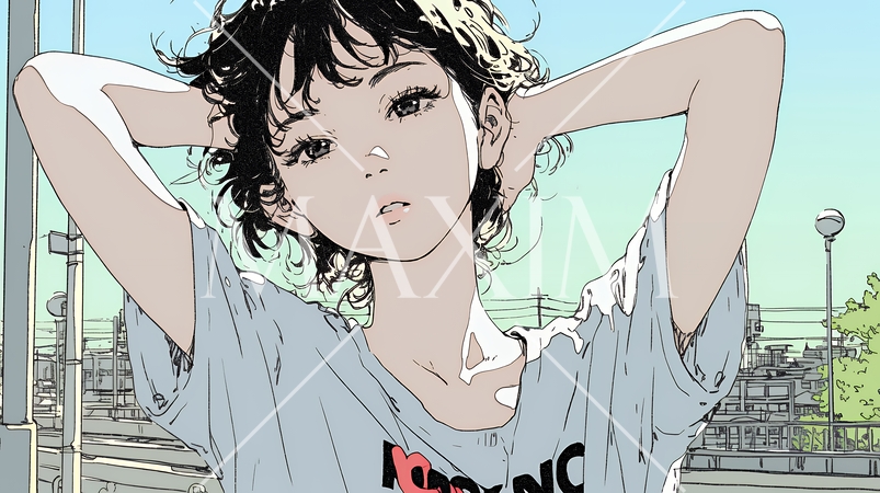 朝の目覚ましを止めて伸びをしている若い女性