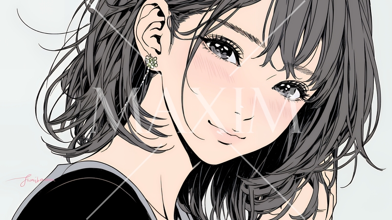 頬を赤らめて、照れ笑いする若い女性