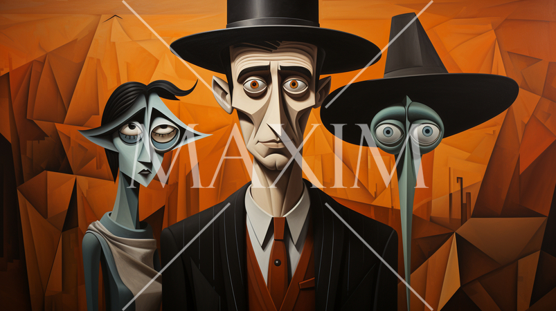 キュービズムな表現のハロウィンパーティ