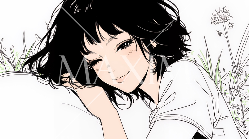 幸せそうな寝顔で眠っている若い女性（シンプルな色使い）