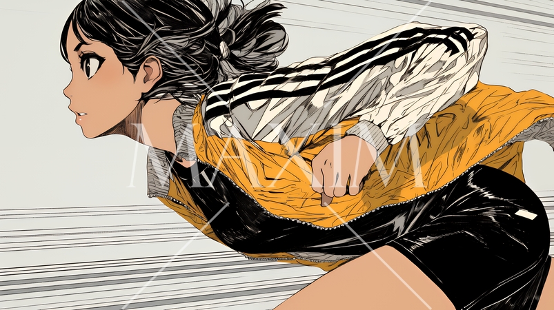 全力疾走している若い女性