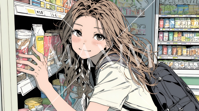 コンビニで新作スイーツを物色中の若い女性