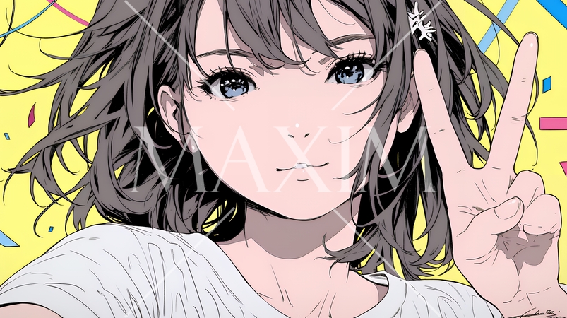 ピースサインをしている若い女性