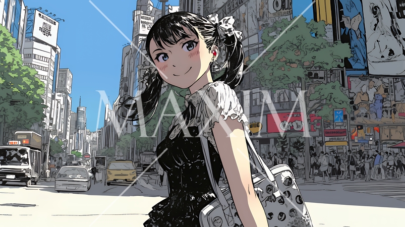 ハロウィン：ゴシックロリータファッションで町を歩く若い女性