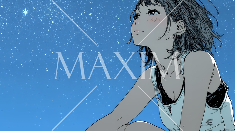 星空を眺めている若い女性