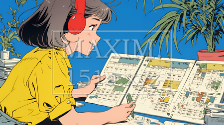 楽しい予定を考える女性｜カレンダーを見ながら計画を立てる若い女性のイラスト（イラストID:7648203-20467）