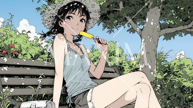 公園のベンチでひとり静かにくつろぐ若い女性