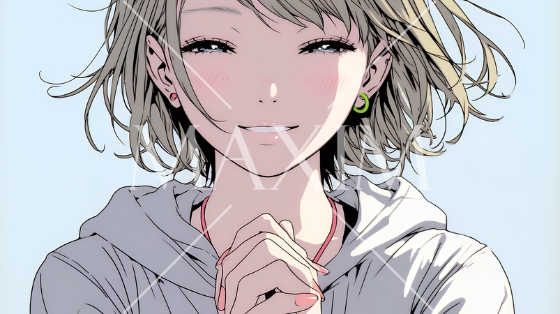 にっこり笑って手を合わせて「お願い」と甘える若い女性