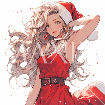 サンタクロースのコスプレをしている若い女性