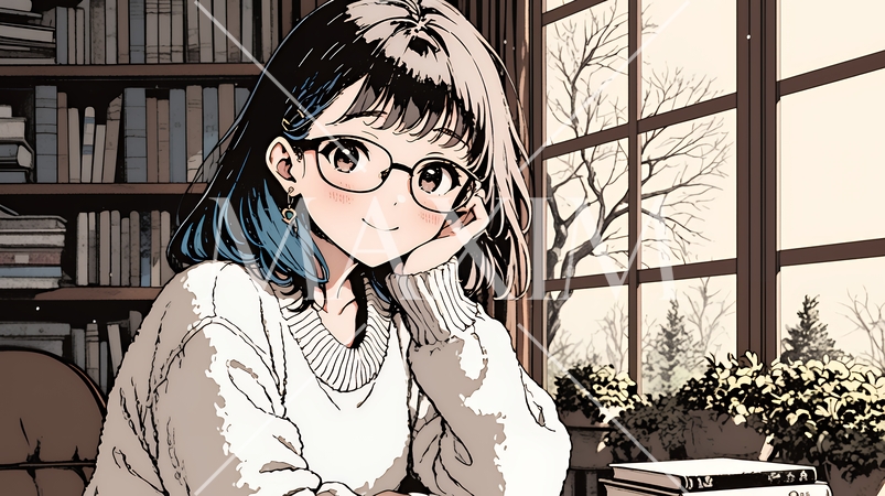 メガネっ娘：いつも勉強や読書やデスクワークをしている