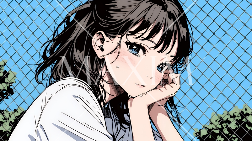 涙ぐむ制服姿の女子高生