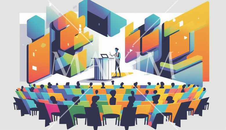 カンファレンスとイベント：業界カンファレンス、セミナー、トレードショー、展示会。