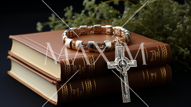 革装丁の聖書と銀製の十字架