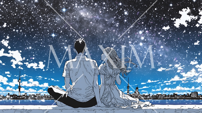 天の川を眺めている恋人たち