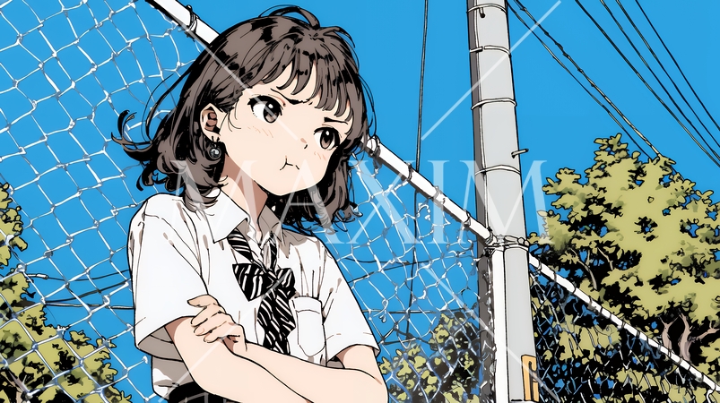 「ふん！」という表情でそっぽを向いている制服を着た女子高生