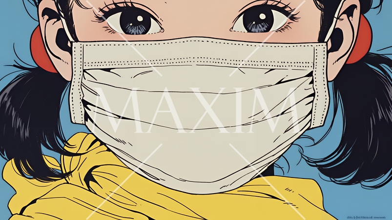 使い捨て不織布マスクをつけた若い女性