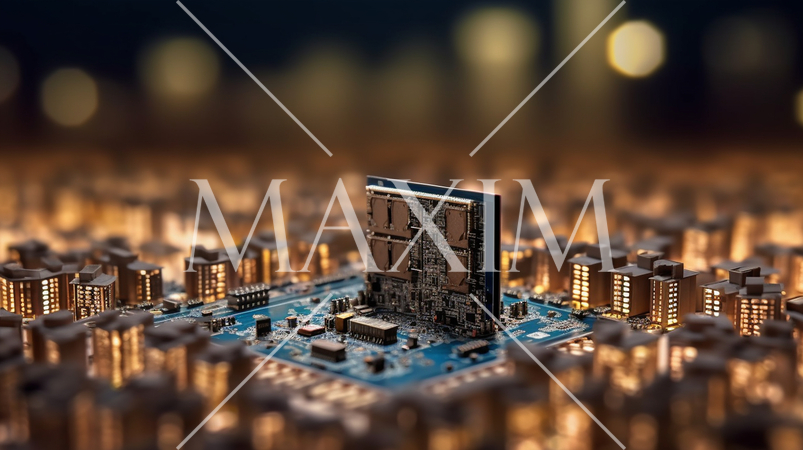 コンピュータ基板を擬似的に街並みに見立てたイメージ背景画像：精緻CG画像