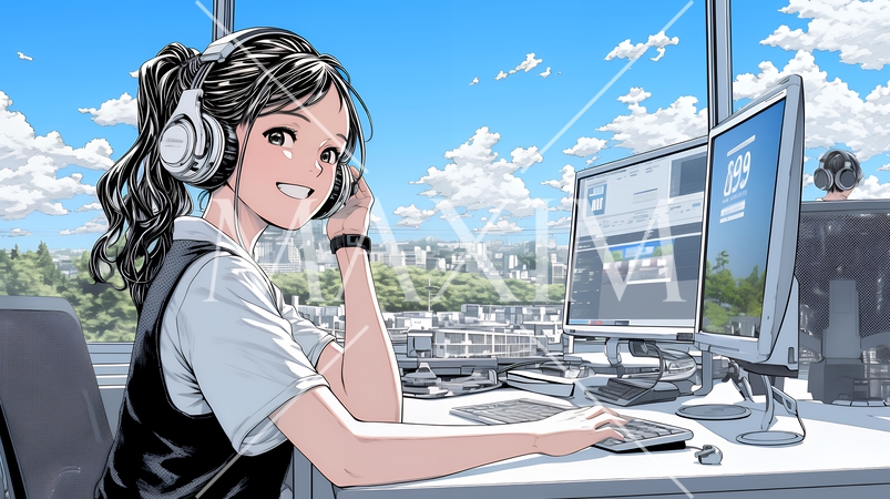 近代的なコールセンターのオフィスで働く女性オペレーター