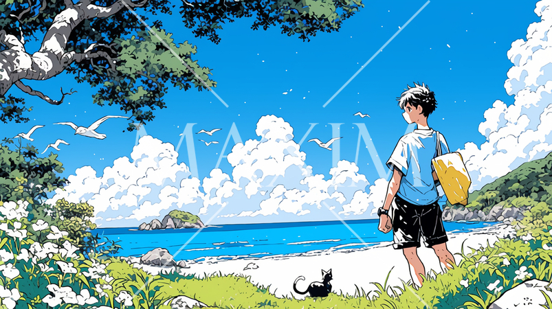 南国の白い砂浜と青い海と青い空