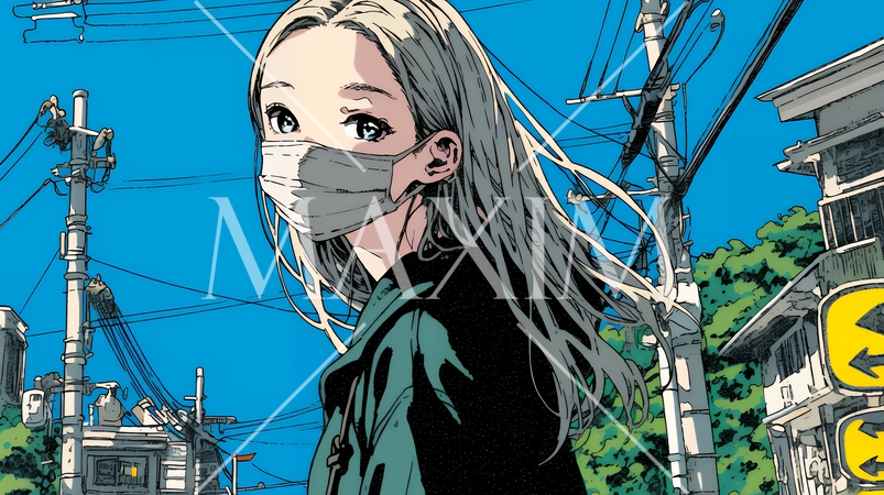 使い捨て不織布マスクをつけた若い女性