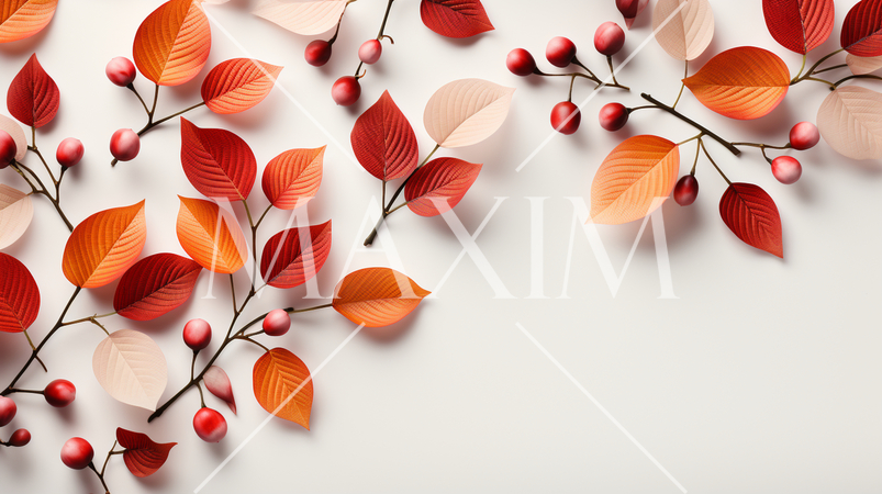 枯れ葉のある美しい秋の自然の白い背景：テキストコピースペースあり枯れ葉のある美しい秋の自然の白い背景