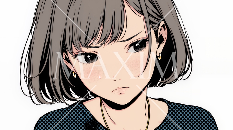 疑問や心配事、不快感、不満などを感じを感じて眉を潜めている若い女性