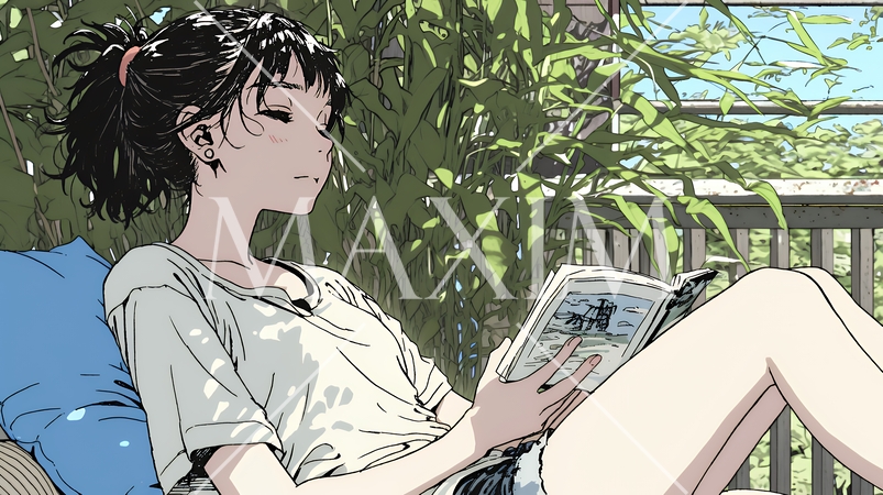 資料（本）を読みながら、うとうと眠ってしまう若い女性