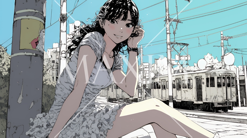 ホームで電車待ちをしている若い女性