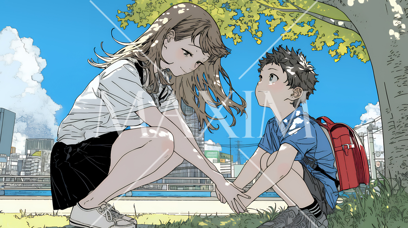 幼い我が子の悩みの相談にのっている母親