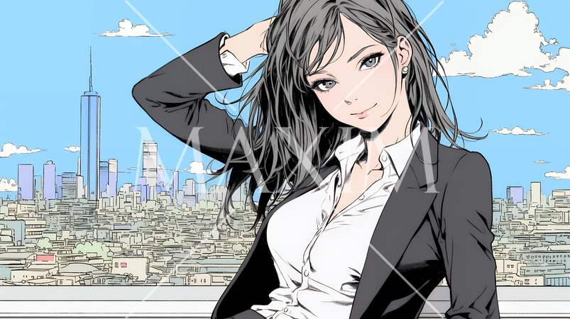 自信満々に晴天の都会の街を歩いているビジネスウーマン