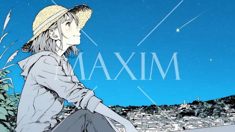 星空を眺めている若い女性