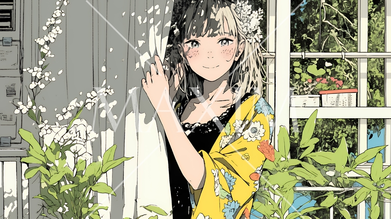 朝、カーテンを開けて天気を確認する若い女性