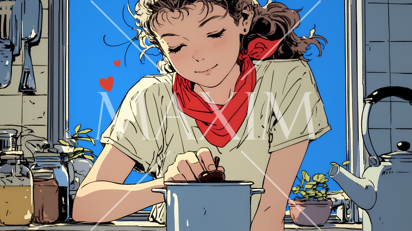 バレンタインプレゼント用のチョコレートを一生懸命作っている若い女性