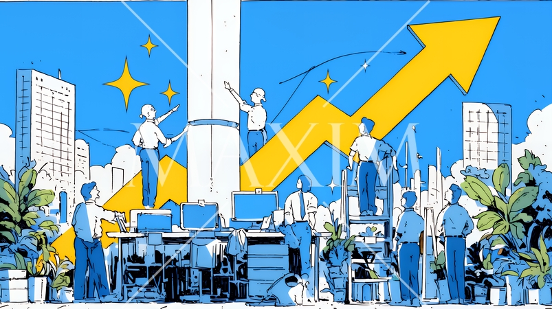 上昇グラフで会社の成長を表すビジネスチーム｜企業発展と成功のビジネスコンセプト