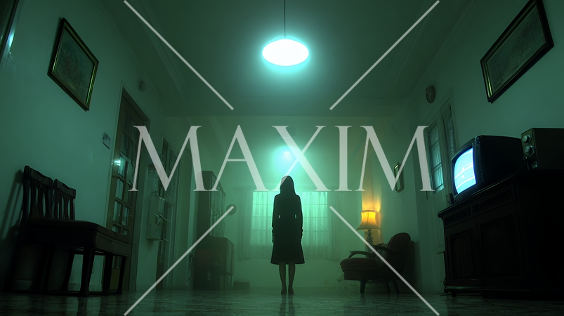 暗闇に佇む長い黒髪の幽霊女性｜日本的現代ホラーの恐怖イメージ