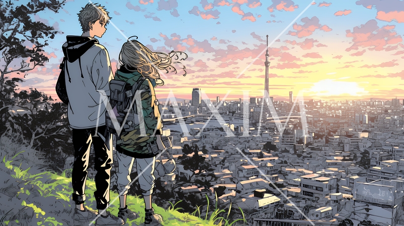 大きな希望を持って、街を眺めている若いカップル