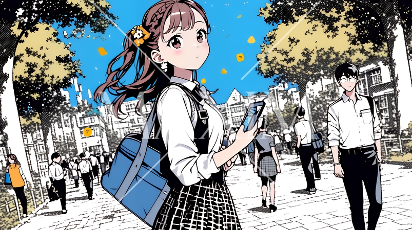 通学中にスマホをいじくっている女子高生